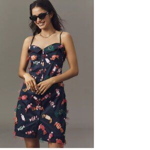 Anthropologie Maeve Printed Buttondown Mini Dress size 10 blue NEW NWT